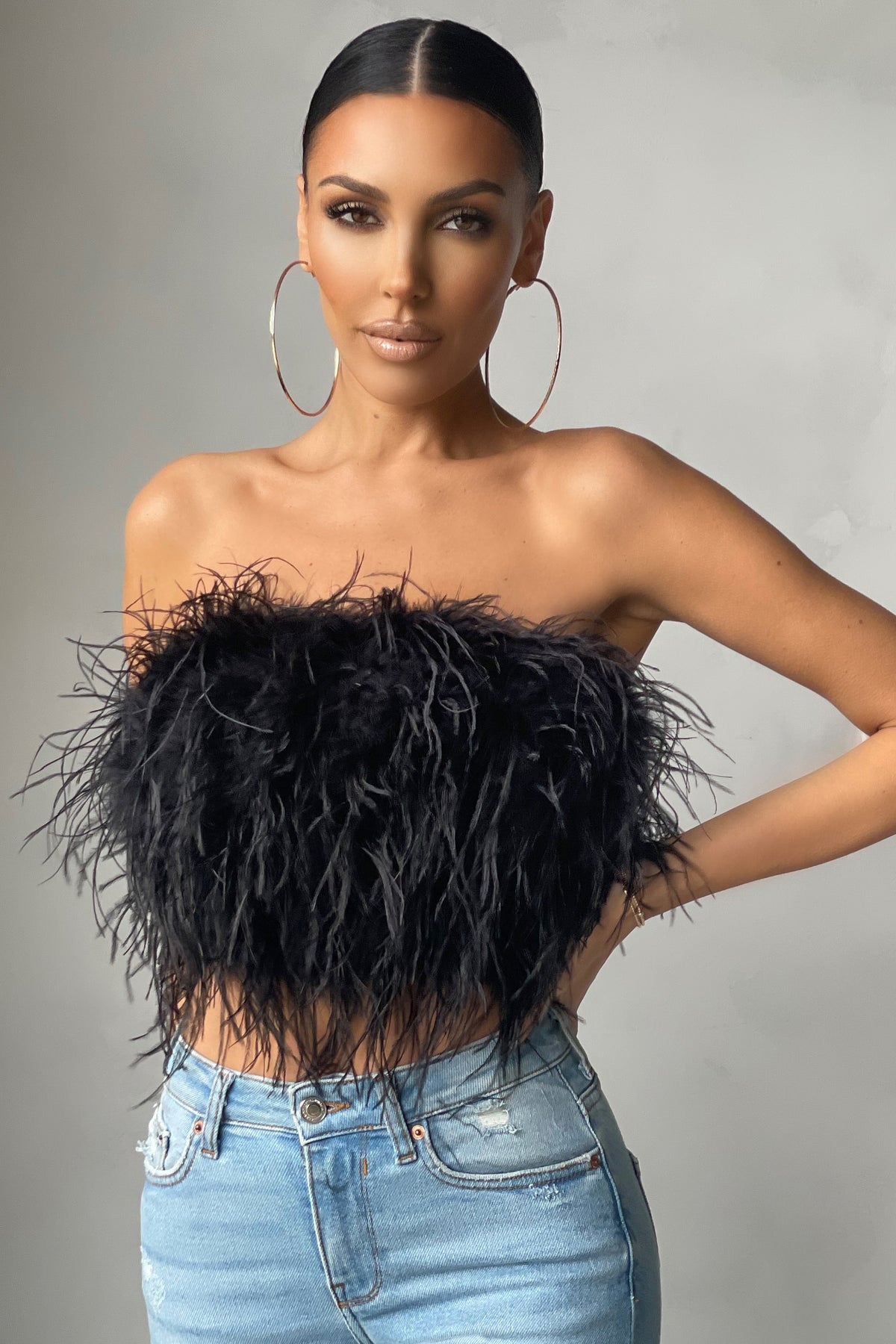 Tall Fluffy Feather Corset Tube Top