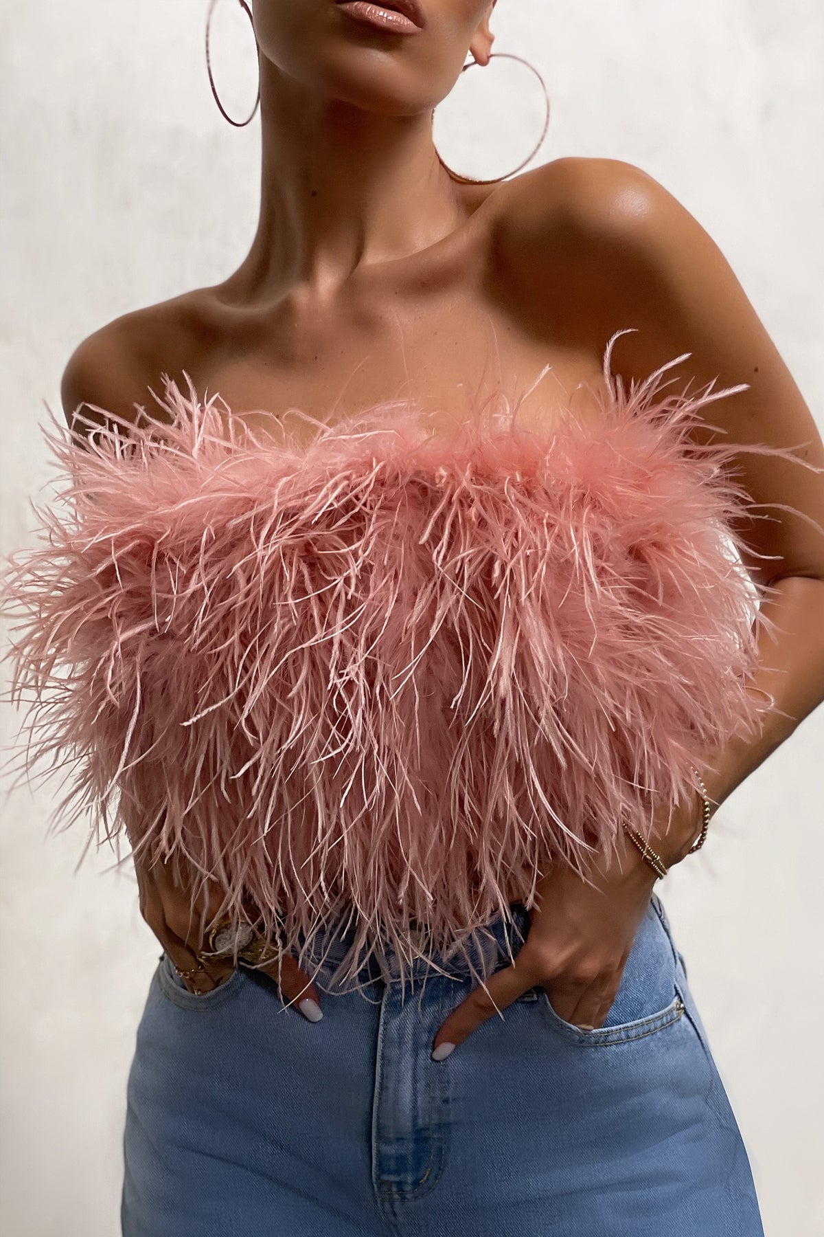Dream Daze Pink Feather Bandeau Crop Top – Club L London - UK