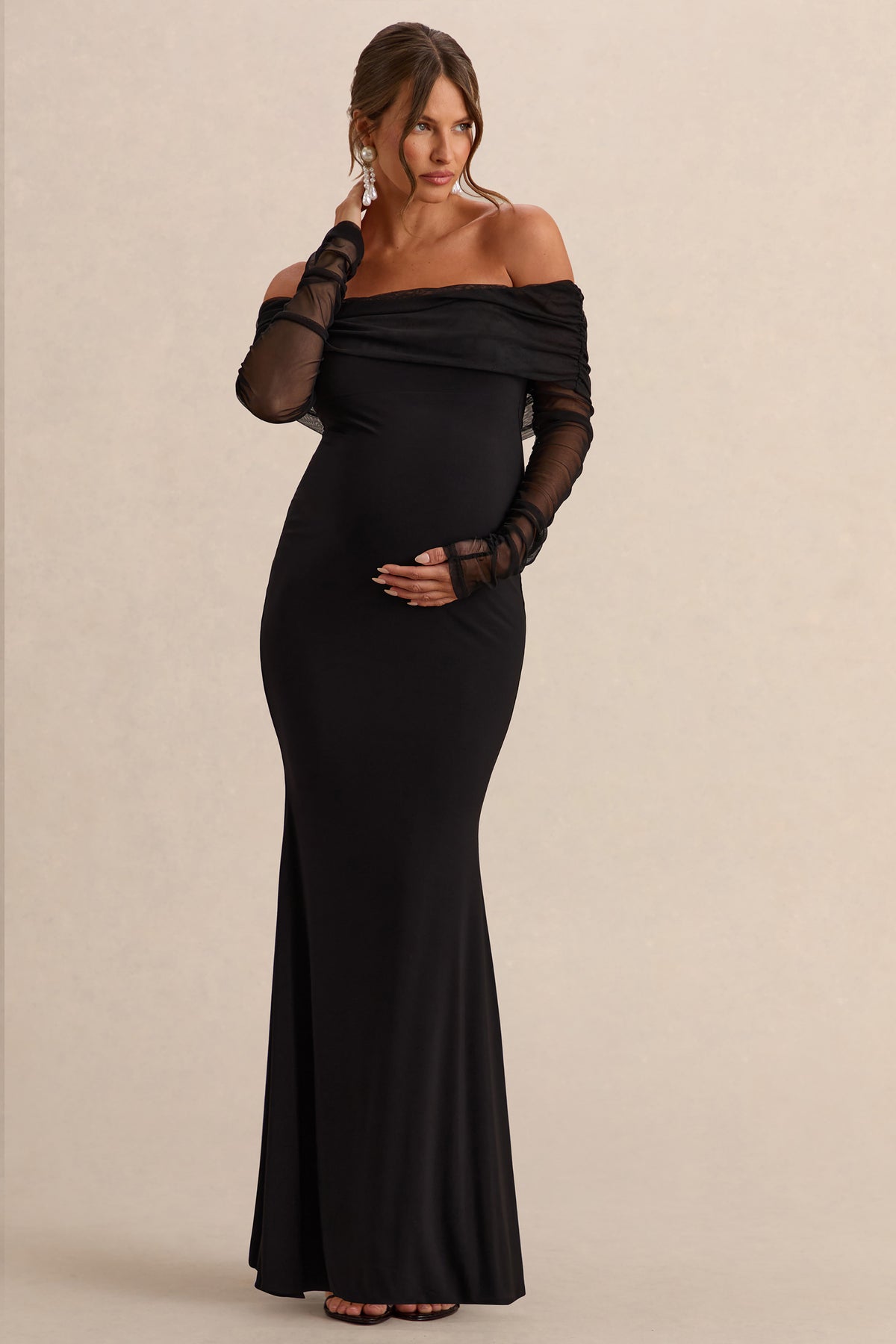 Pretty Perfect Black Maternity Bardot-Neck Maxi Dress Club L London - UK Pretty Perfect Black Maternity Bardot-Neck Maxi Dress Club L London - UK