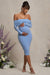 Patiently Waiting | Powder Blue Maternity Ruched Mesh Bardot Midi Dress - Club L 