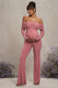 Count Down | Blush Pink Maternity Ruched Mesh Bardot Jumpsuit - Club L 