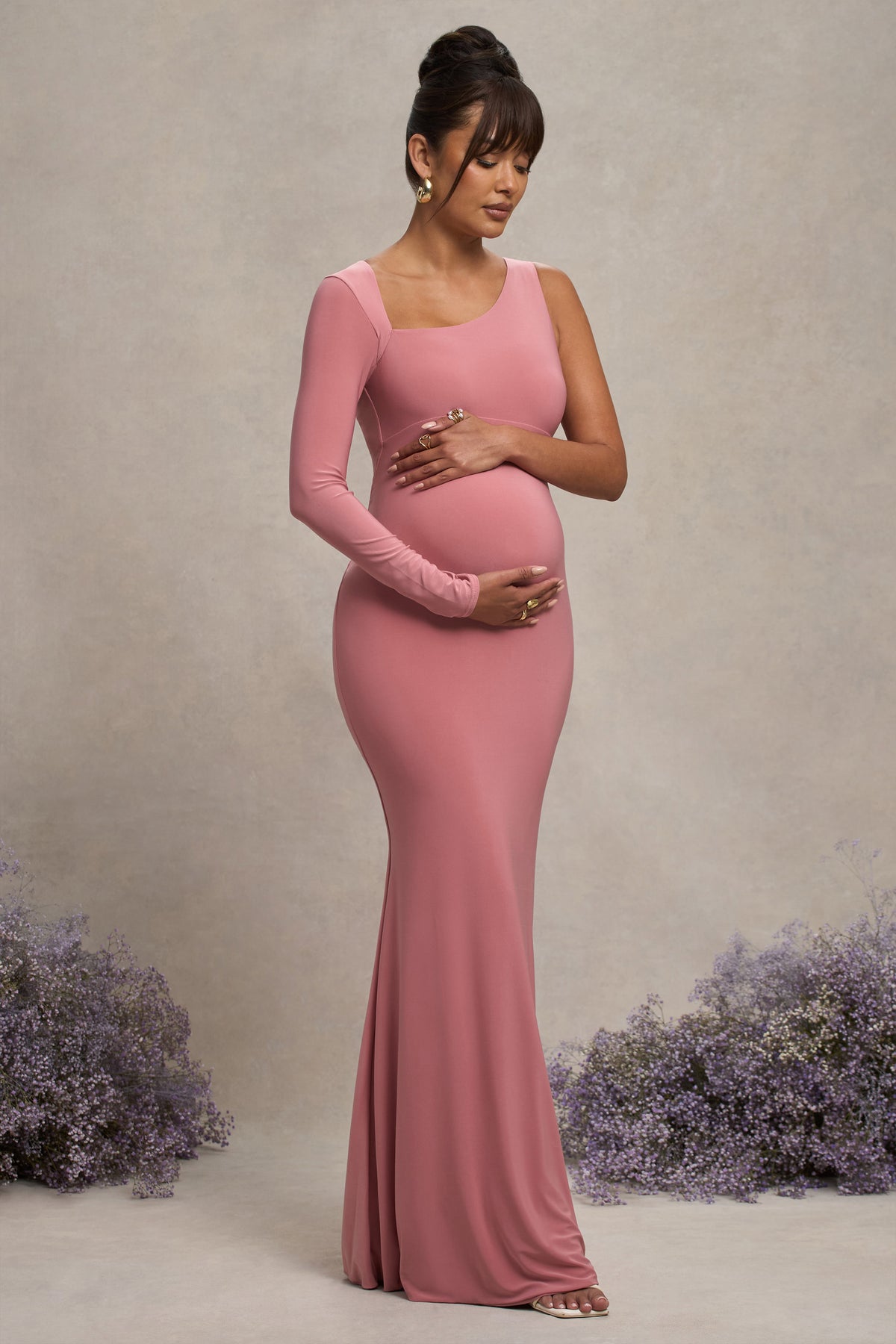 Oh Baby Blush Maternity One Shoulder Bodycon Maxi Dress Club L London - UK Oh Baby Blush Maternity One Shoulder Bodycon Maxi Dress Club L London - UK