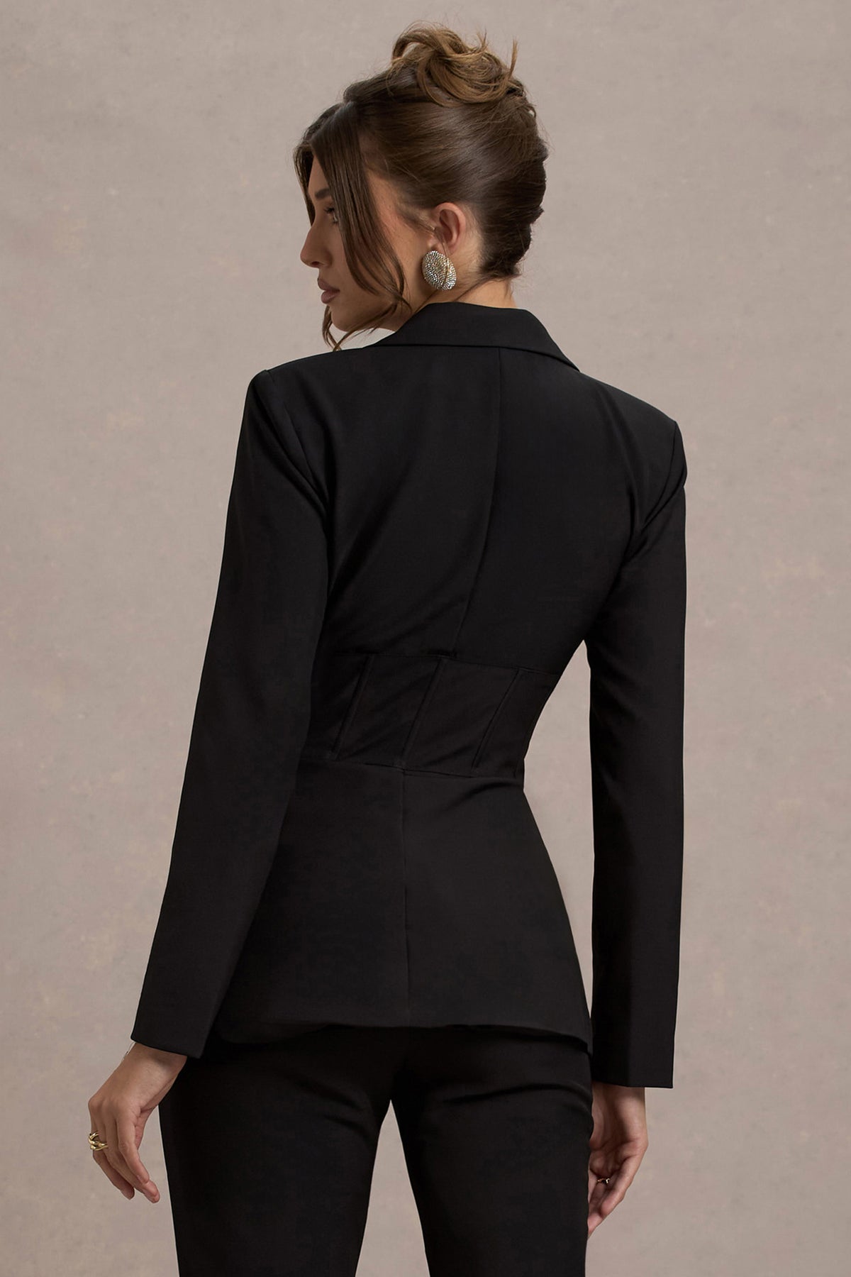 Unbeaten | Black Plunge Corset Waist Blazer - Club L 