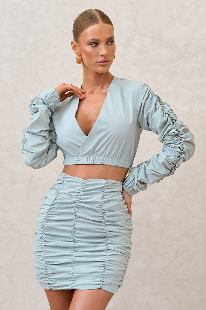 Break Day Sage Ruched Mini Skirt