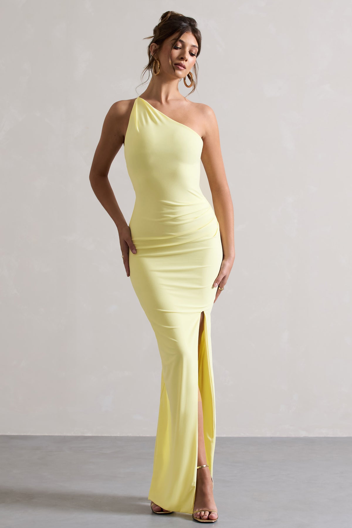 Dressing Up Lemon One Shoulder Maxi Dress With Open Back Detail Club L London - UK Dressing Up Lemon One Shoulder Maxi Dress With Open Back Detail Club L London - UK