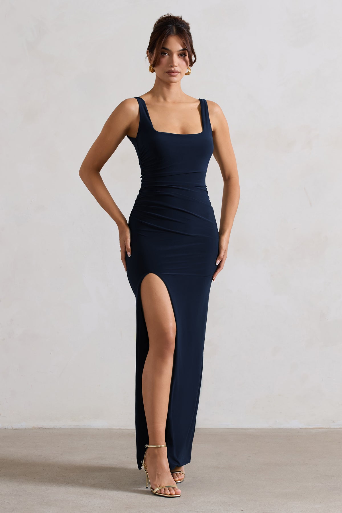 Kate Square Neck Maxi Dress Plunge Back Side Thigh Split