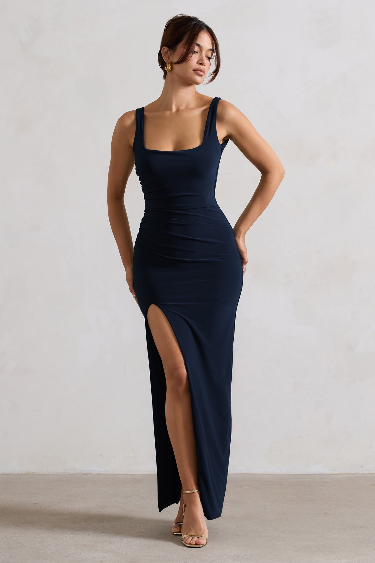 Navy Blue Maxi Dress For Wedding Kate Navy Square Neck Maxi Dress With Plunge Back And Side Thigh Spl Club L London UK Navy Blue Maxi Dress For Wedding Kate Navy Square Neck Maxi Dress With Plunge Back And Side Thigh Spl Club L London UK