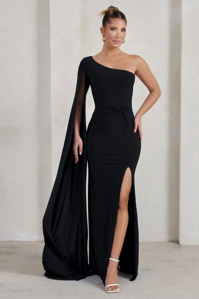 Romi Black One Shoulder Twist Design Maxi Dress – Club L London