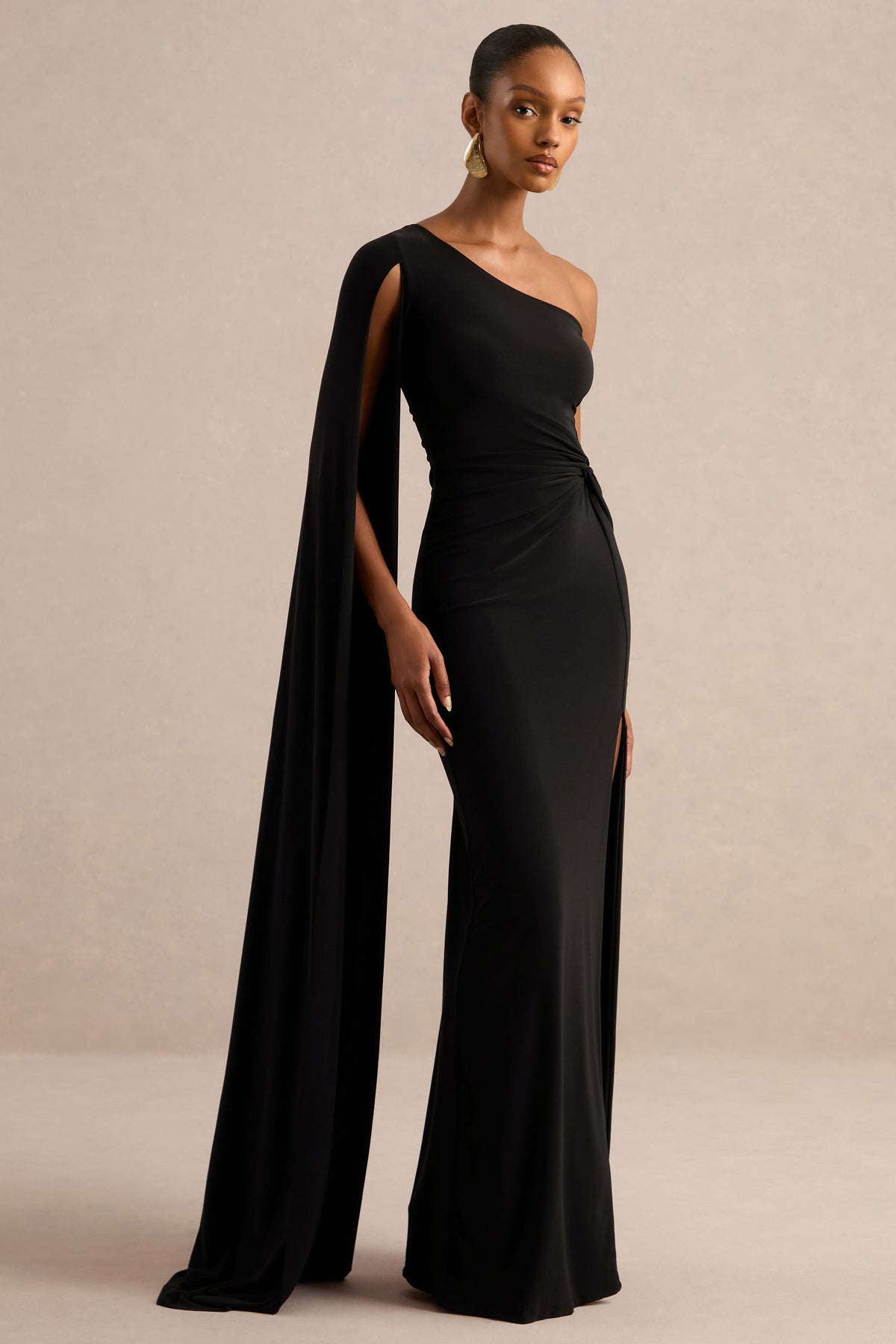 club l london romancing dress Romi | Black One Shoulder Twist Design Maxi – Size:62 Regular CL137309001 Formal Evening Gown Royal Blue Velvet Dress