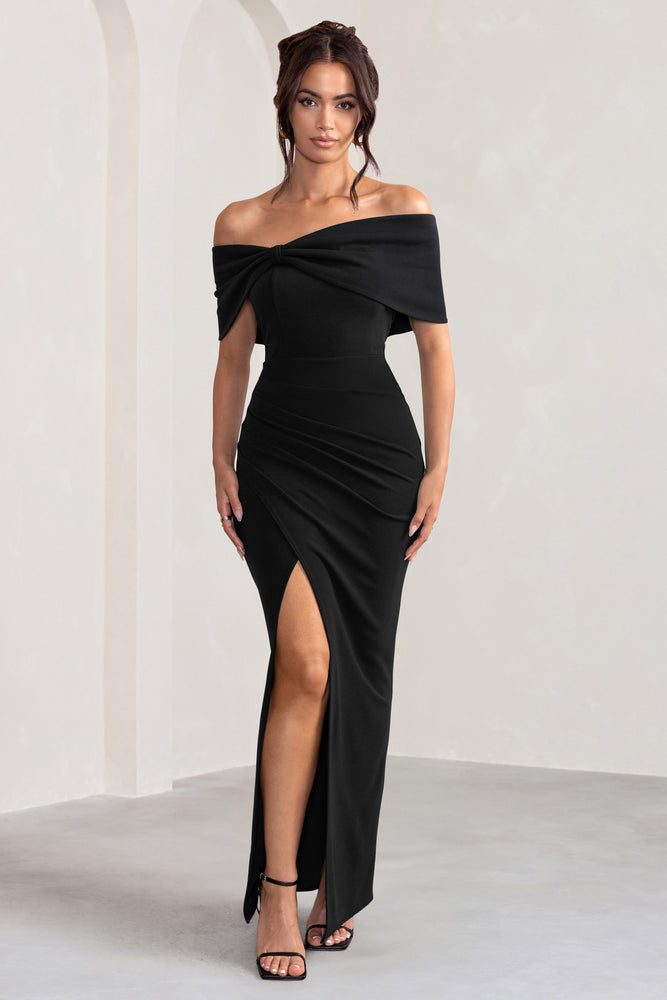 Eva Bardot Bow Detail Maxi Dress Thigh Split