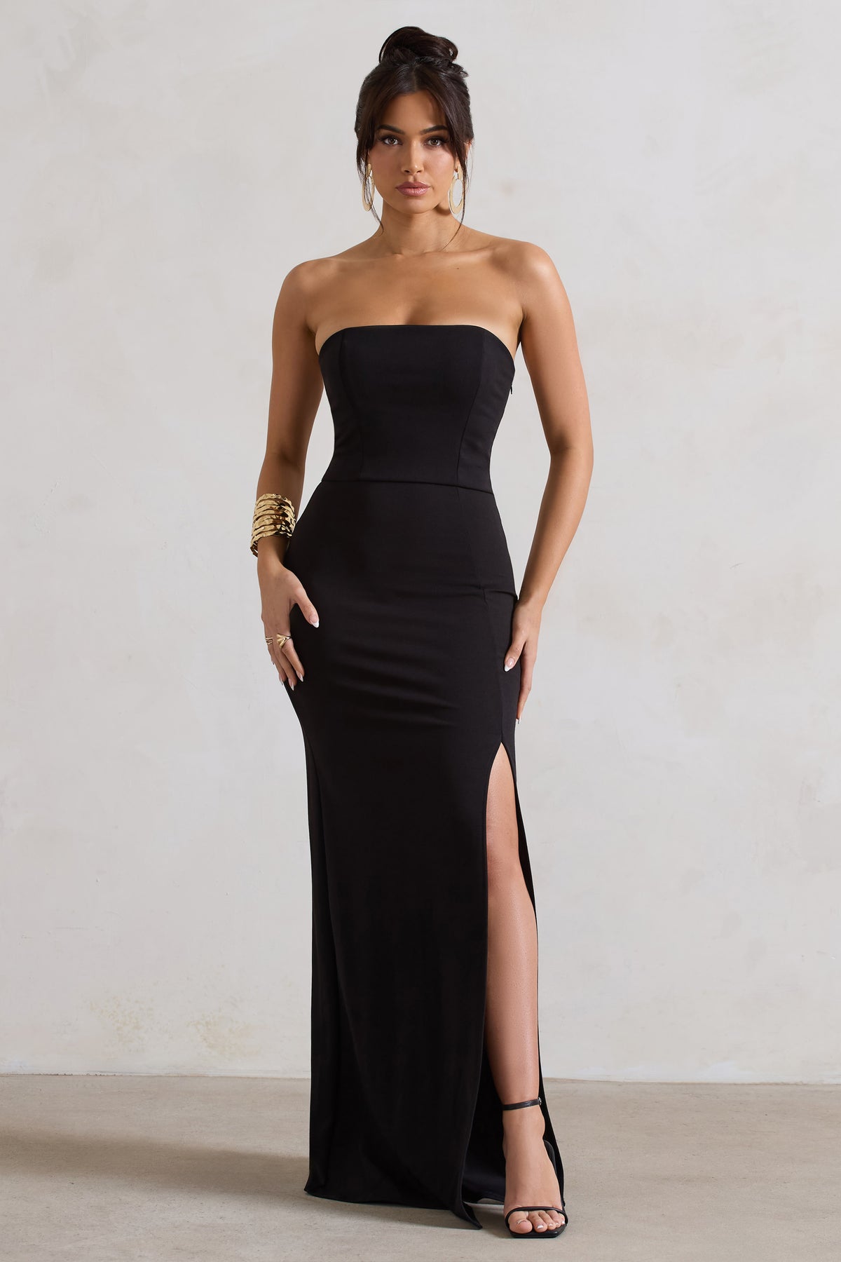Belle of The Ball | Black Bandeau Maxi Dress With Split Hem - Club L 