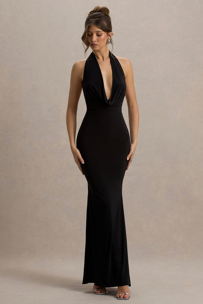 Milani Backless Cowl Neck Fishtail Maxi Dress