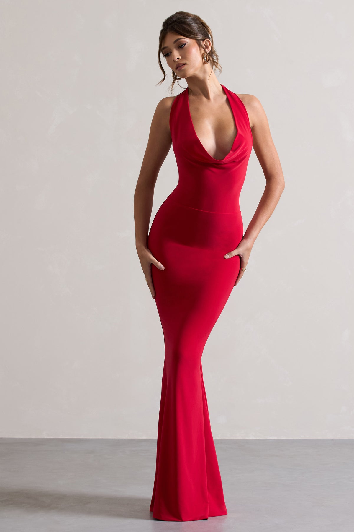 Milani | Red Backless Cowl Neck Fishtail Maxi Dress - Club L 