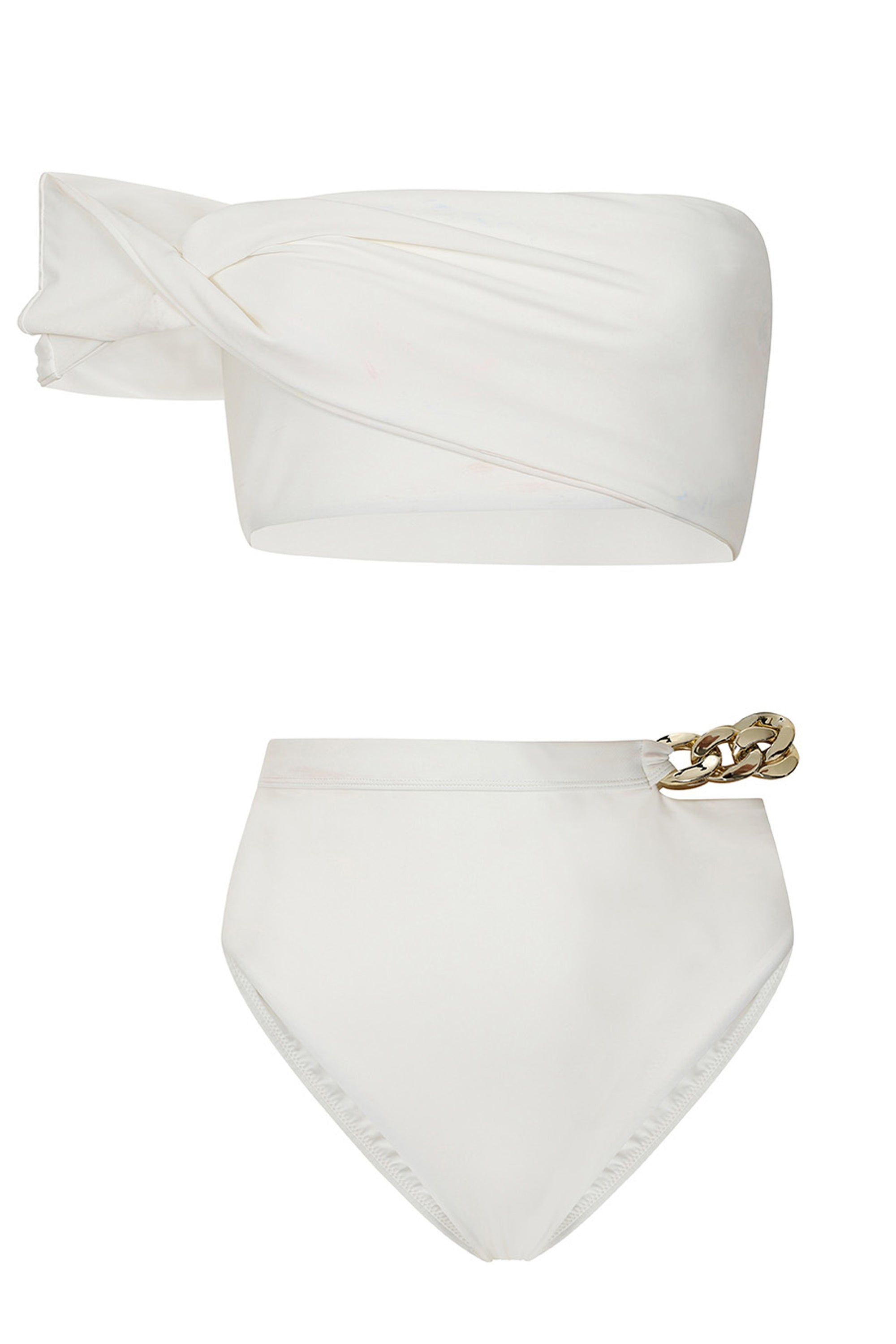 Wealth | White High Waisted Chain Bikini Bottoms - Club L 