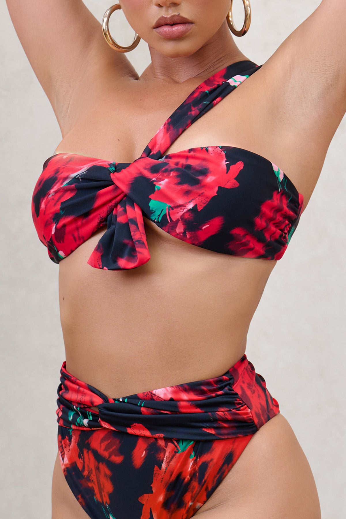 Bowline | Multi Print One Shoulder Knotted Bikini Top - Club L 