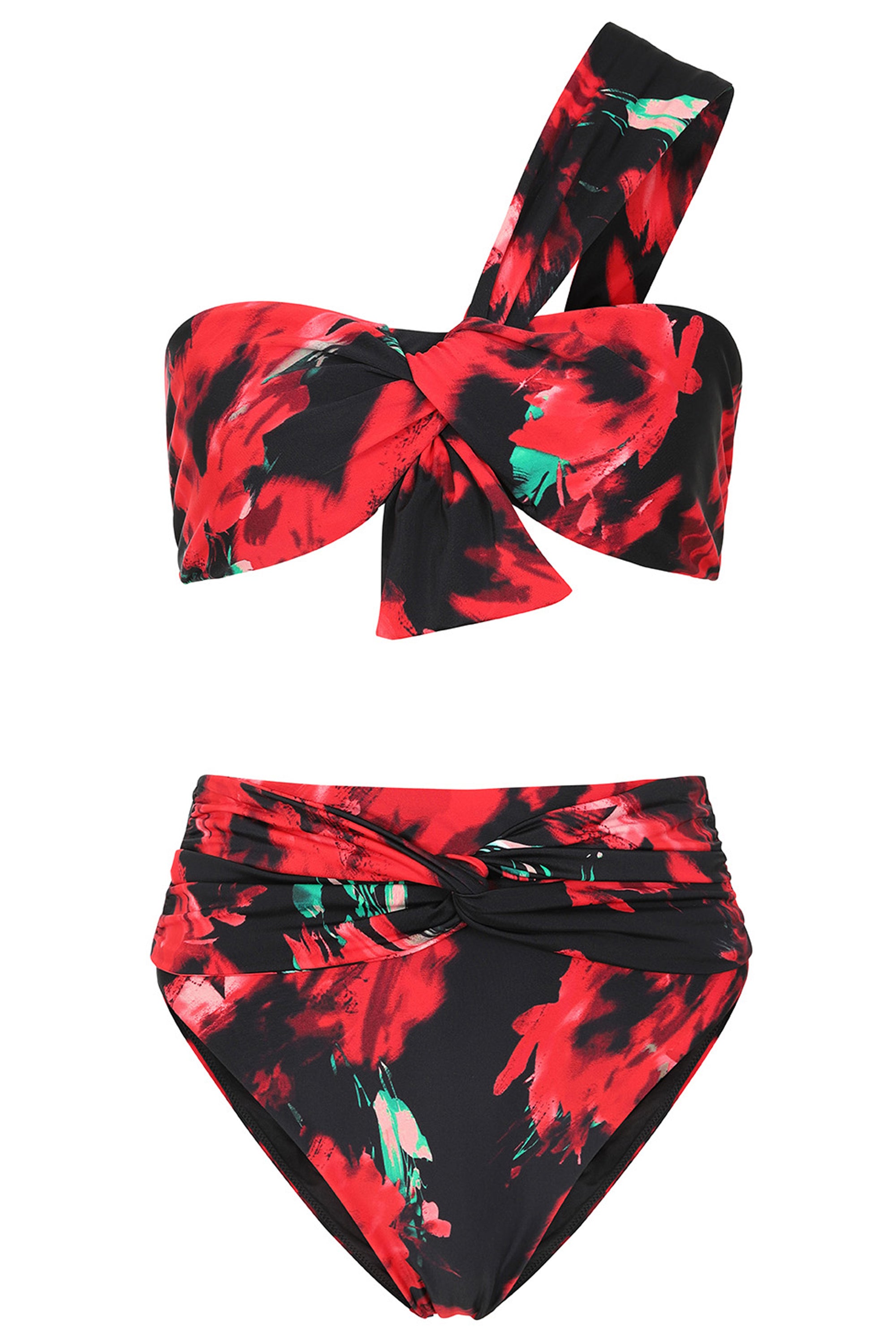Bowline | Multi Print One Shoulder Knotted Bikini Top - Club L 