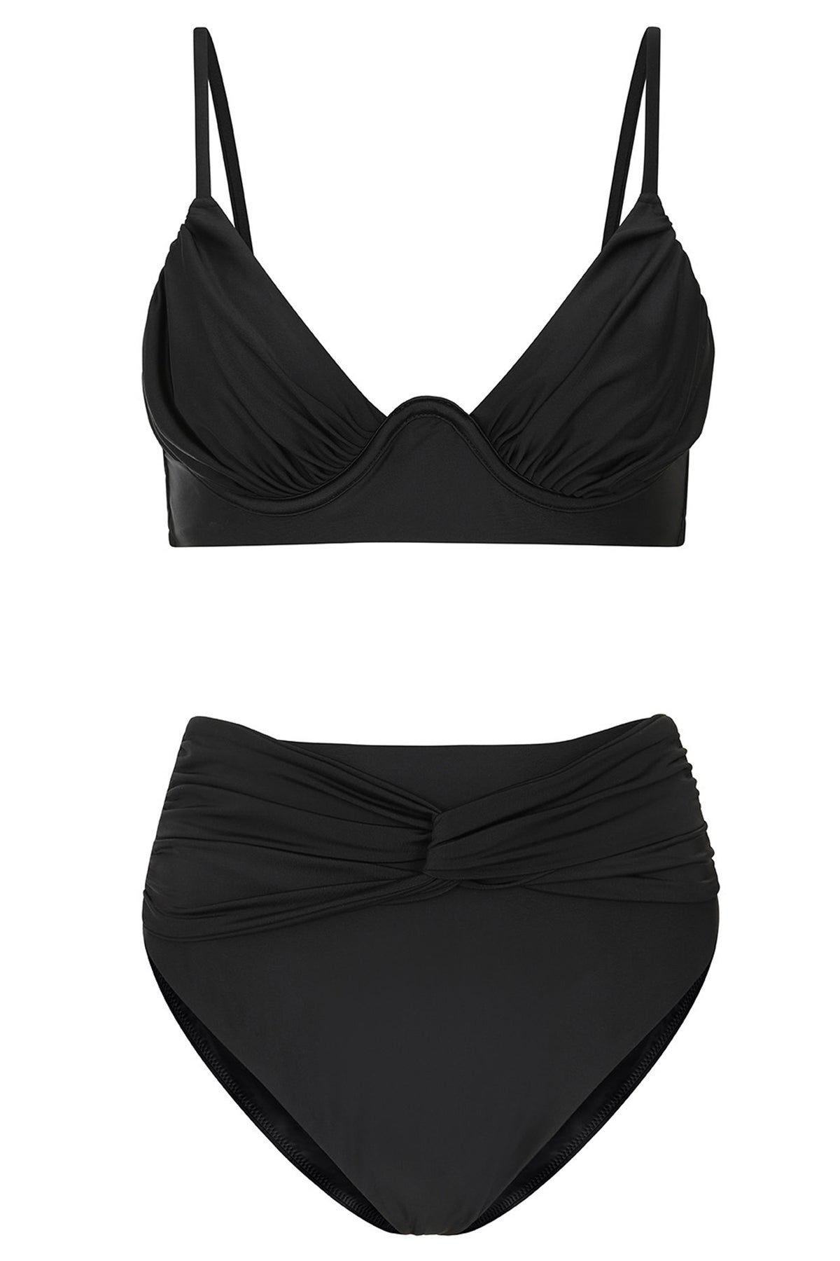 High Tide | Black High Waisted Twist Front Bikini Bottoms - Club L 