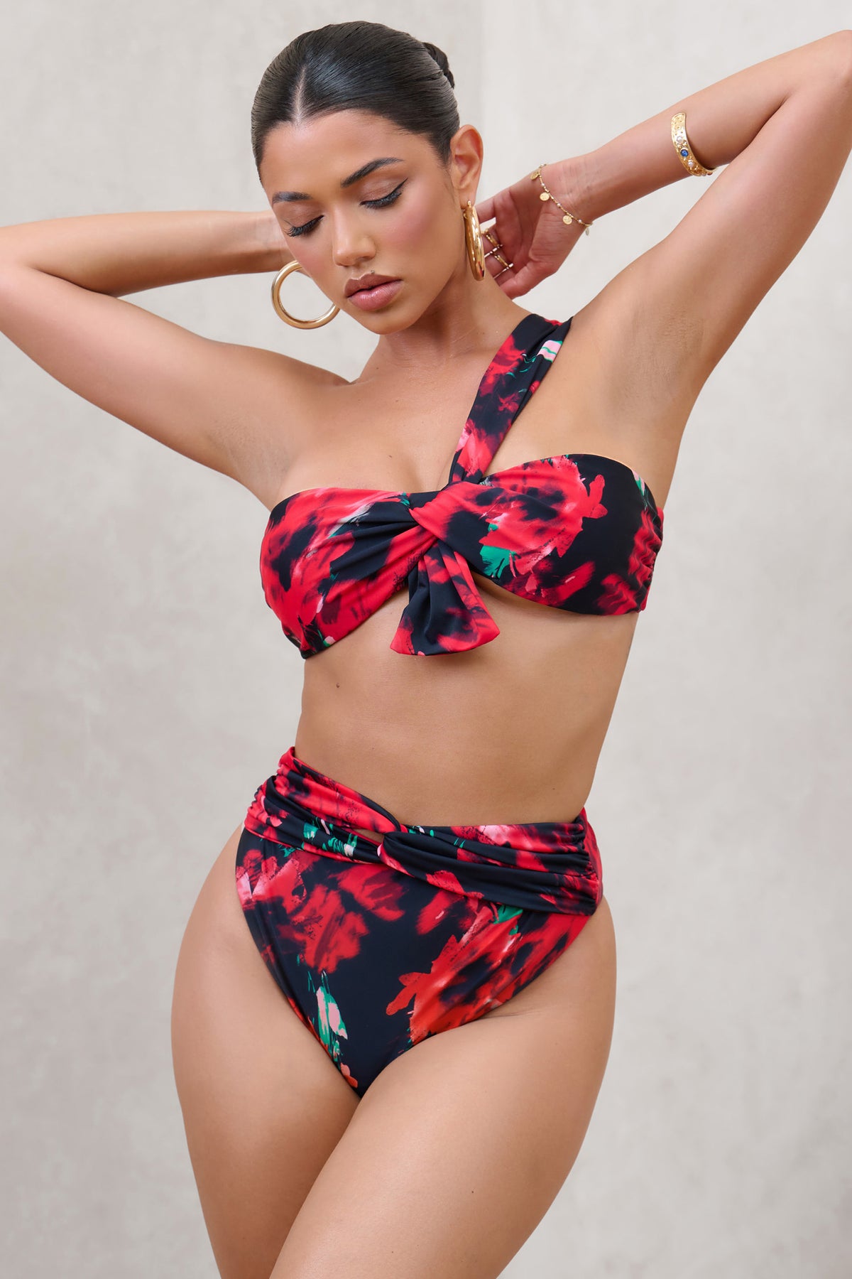 High Tide | Multi Print High Waisted Twist Front Bikini Bottoms - Club L 