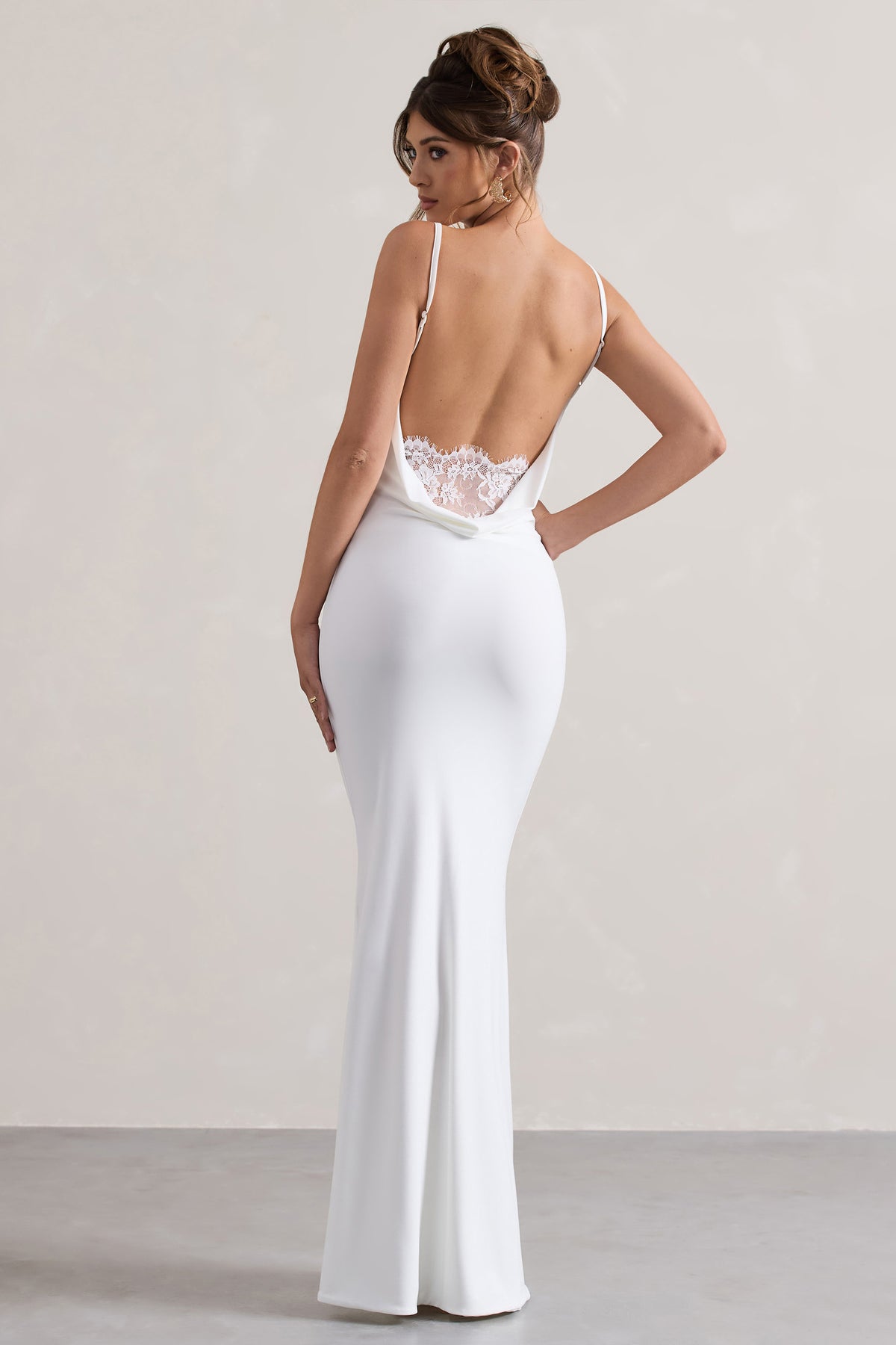 Francoise | White Cowl Neck Backless Maxi Dress With Lace Insert - Club L 