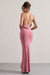 Francoise | Blush Cowl Neck Backless Maxi Dress With Lace Insert - Club L 