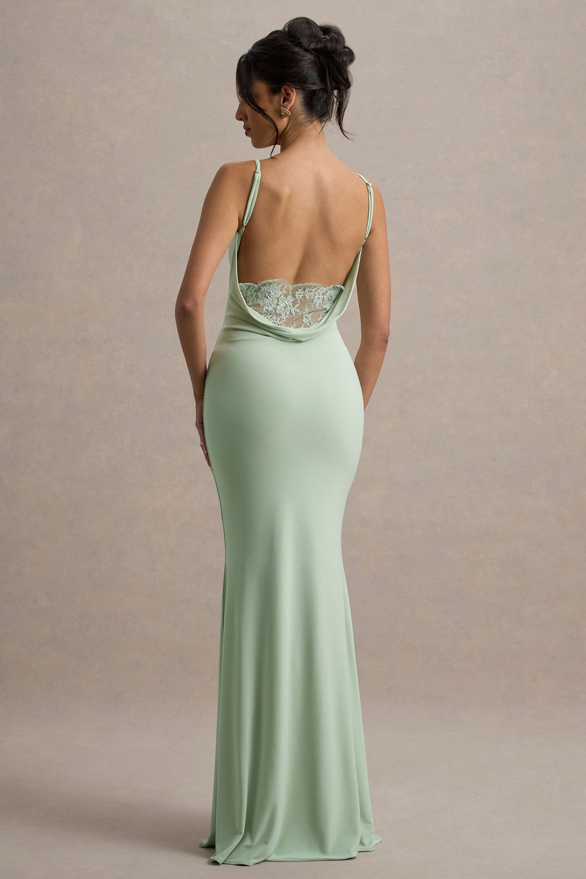 Francoise Light Green Cowl Neck Backless Maxi Dress With Lace Insert Club L London - UK Francoise Light Green Cowl Neck Backless Maxi Dress With Lace Insert Club L London - UK
