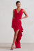 La Belle | Red Ruffle Maxi Skirt With Thigh Split - Club L 