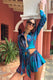 Marisela | Blue Print Satin Flared Sleeve Cropped  Shirt - Club L 