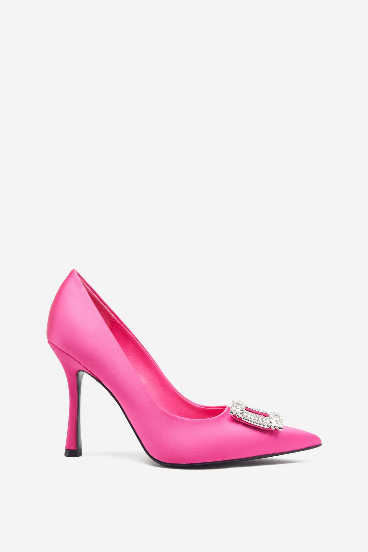 Lawless Hot Pink Satin Pointed Court Heels Diamante Brooches