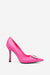 Lawless | Hot Pink Satin Pointed Court Heels With Diamante Brooches - Club L 