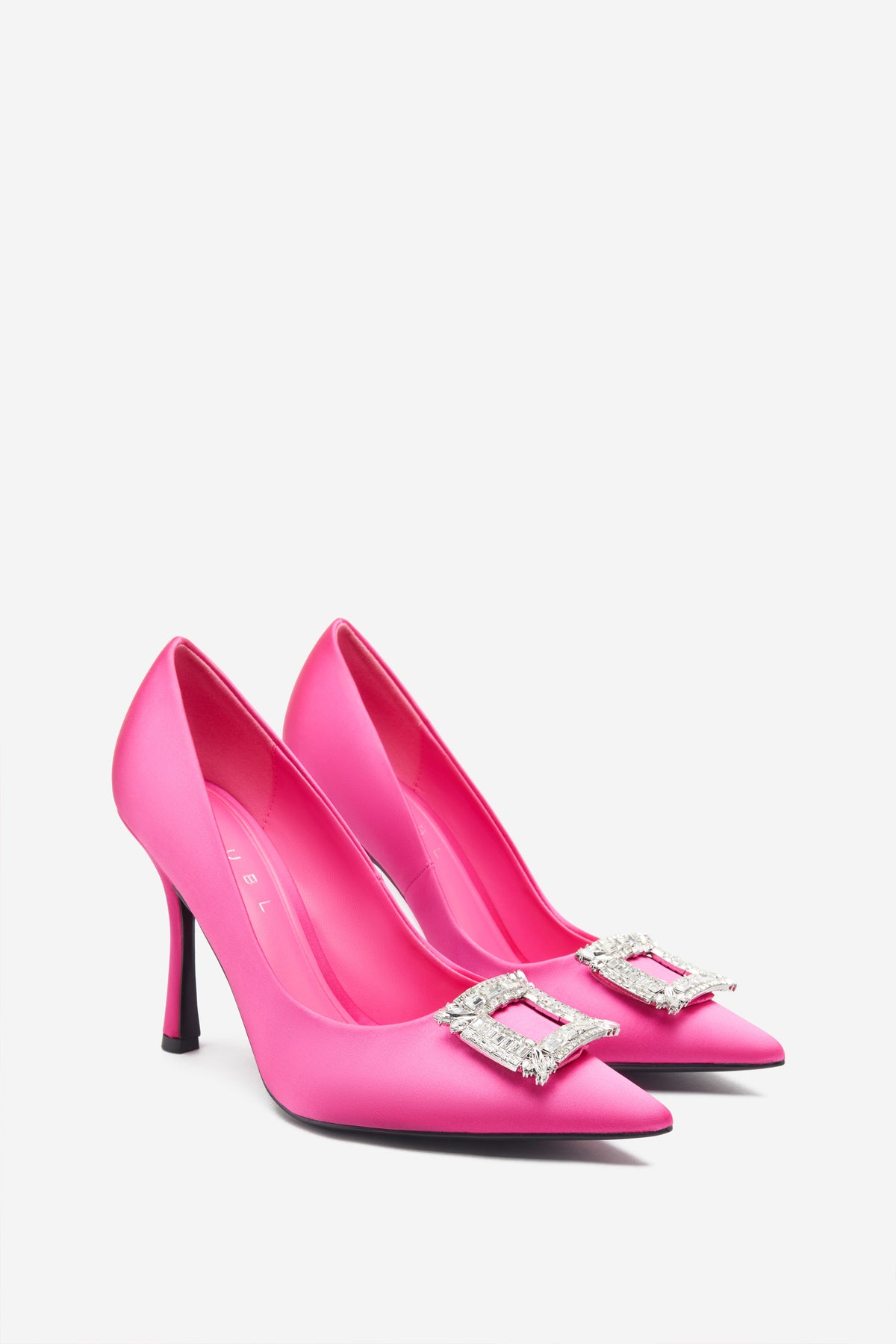 Lawless | Hot Pink Satin Pointed Court Heels With Diamante Brooches - Club L 