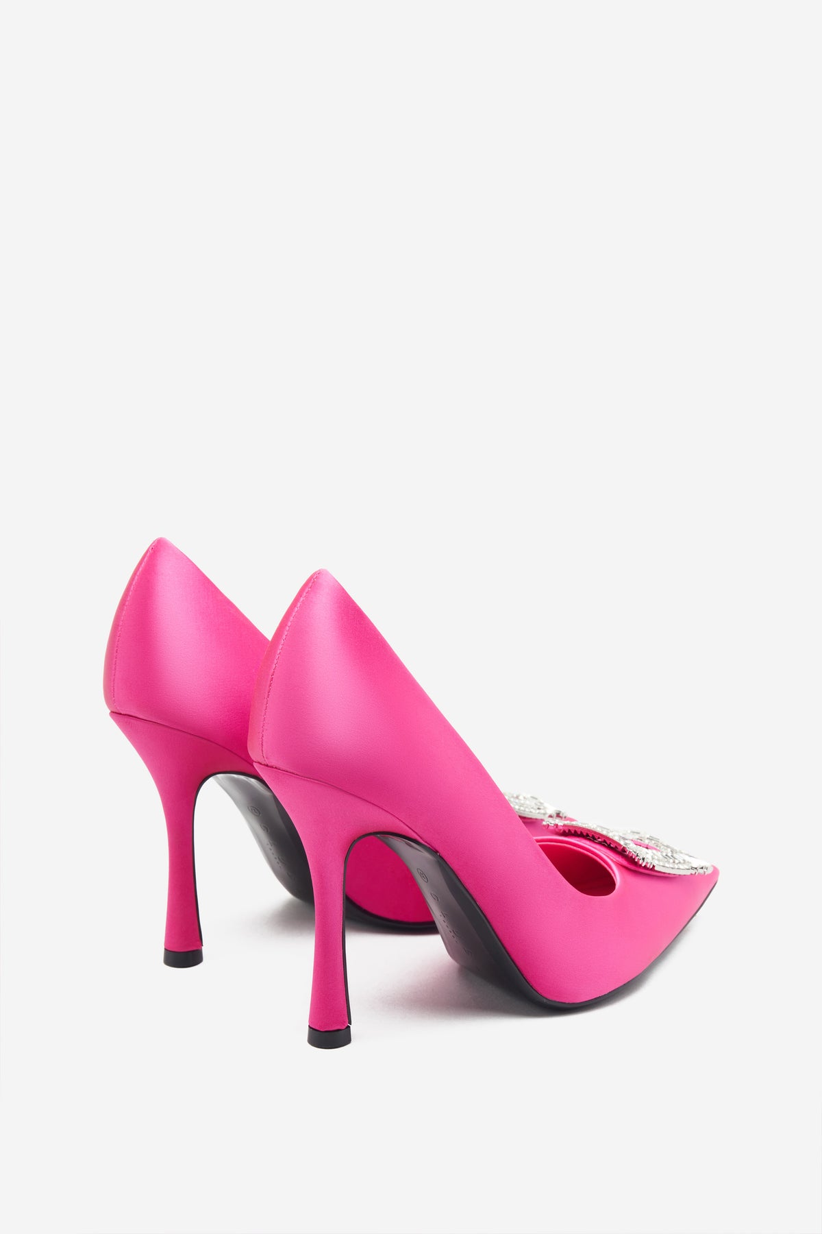 Lawless | Hot Pink Satin Pointed Court Heels With Diamante Brooches - Club L 