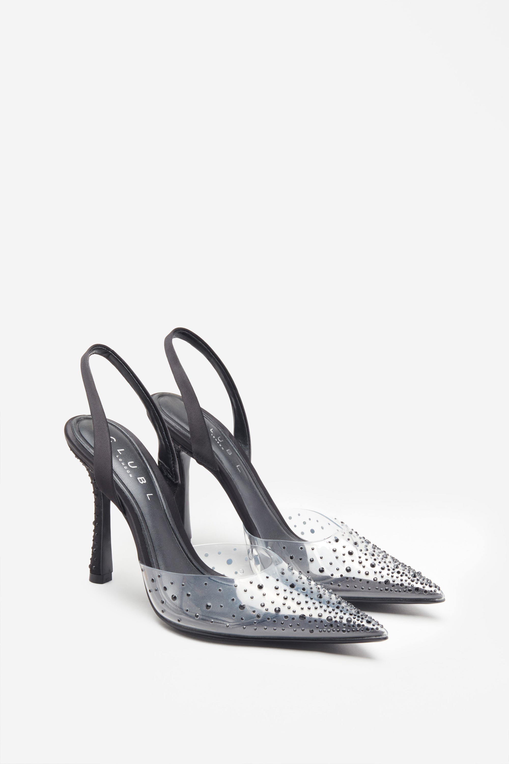 Covergirl | Black Diamante Sling Back Pointed Heels - Club L 