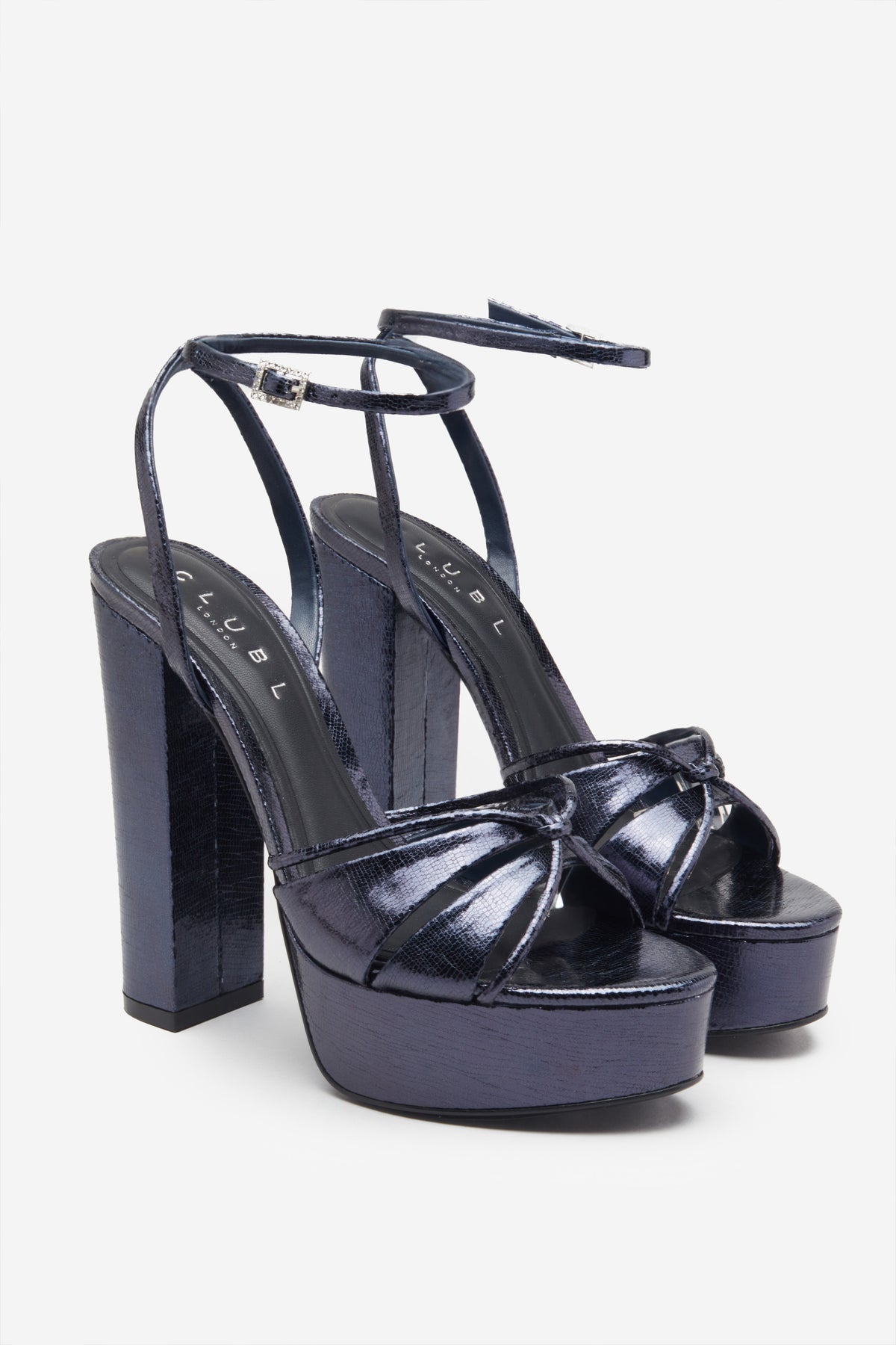 Bold Soul | Navy Strappy Heeled Platform Sandals With Diamante Buckles - Club L 