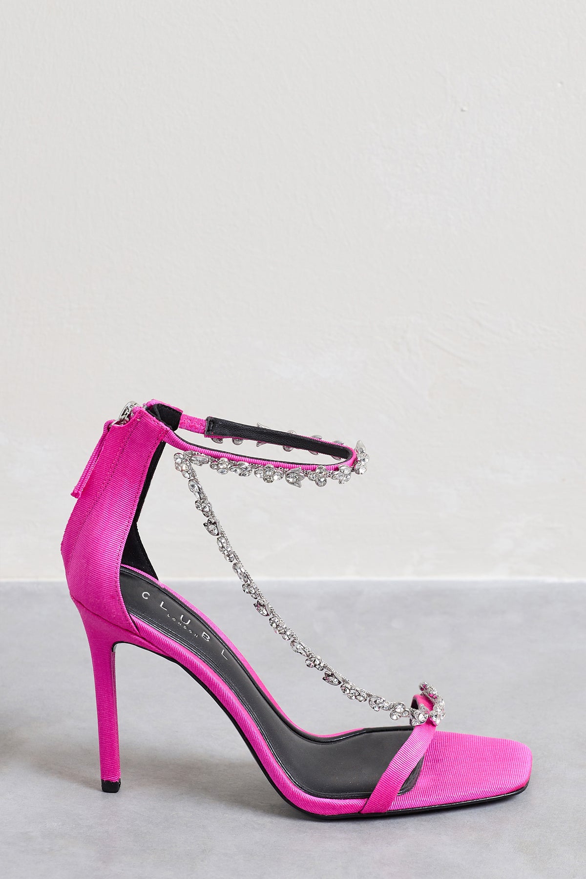 Oh Please | Pink Strappy Heeled Sandals With Diamante Chains - Club L 
