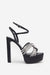 Doll Drama | Black Satin Diamante Strappy Platform Heels - Club L 