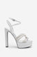 Doll Drama | Silver Glitter Diamante Strappy Platform Heels - Club L 