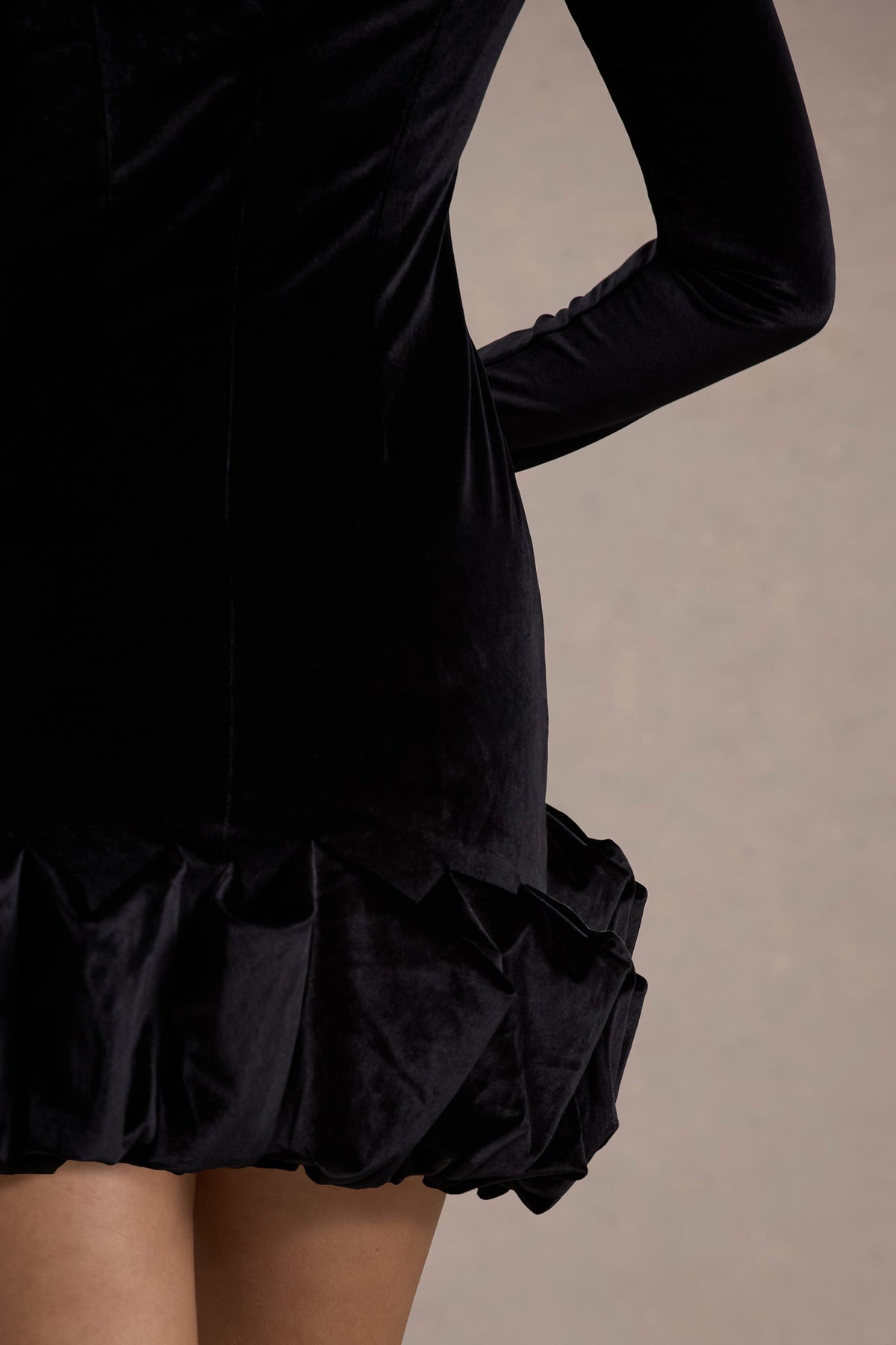 Claudine | Black Velvet Long-Sleeved Ruffled Mini Dress - Club L 