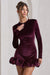 Claudine | Port Velvet Long-Sleeved Ruffled Mini Dress - Club L 
