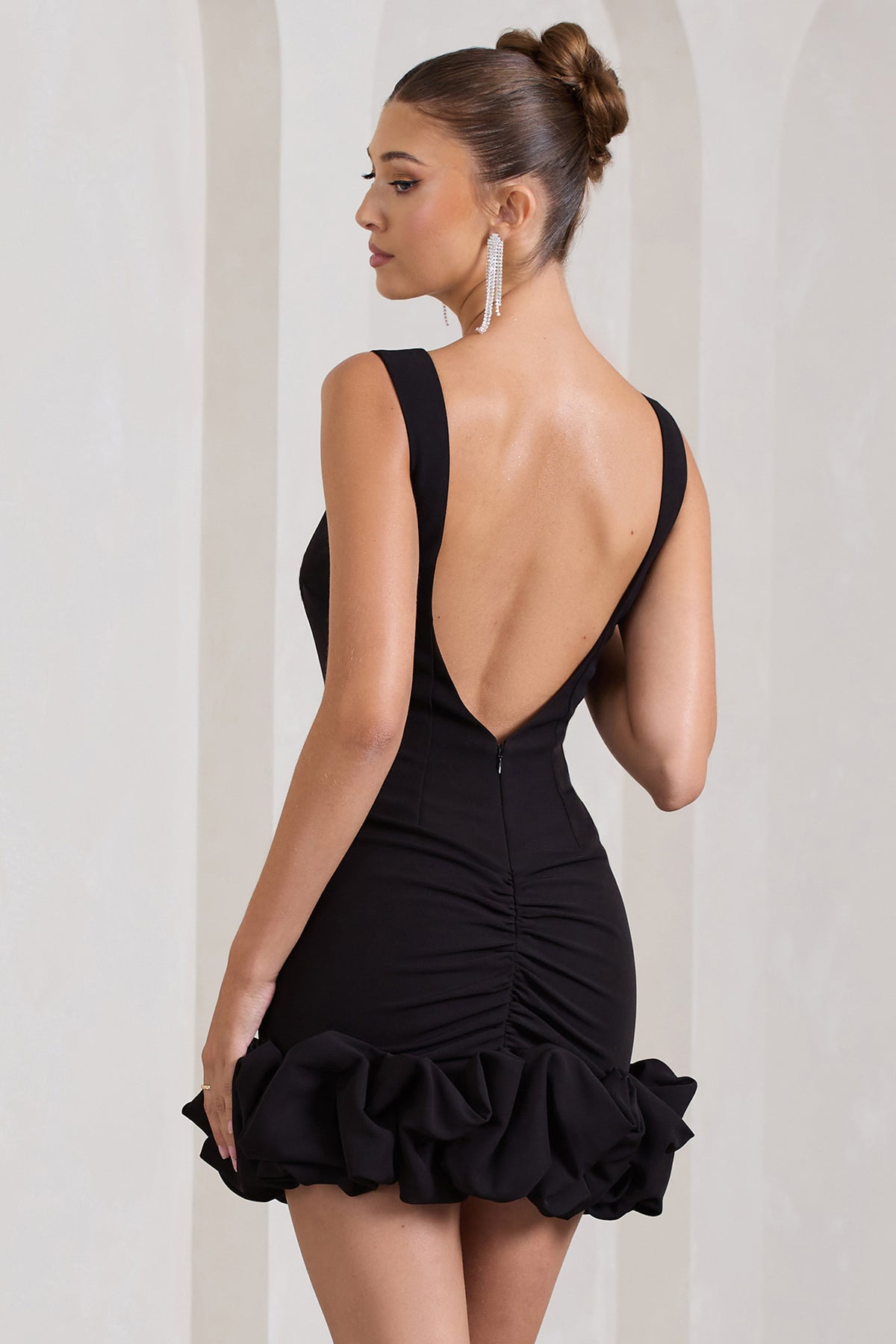 Lucy Black Strappy Mini Dress With Ruffle Trim Club L London - UK Lucy Black Strappy Mini Dress With Ruffle Trim Club L London - UK