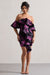 Aspen | Black Floral Print Bardot Mini Dress With Ruffles - Club L 