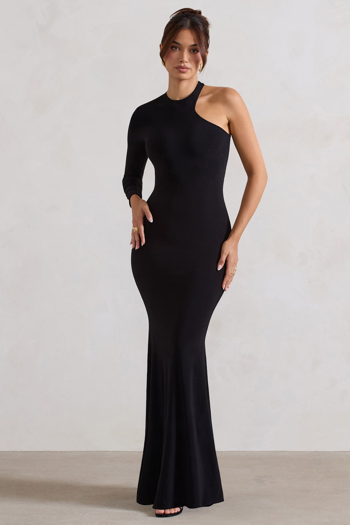 Tyra | Black Asymmetric Neck Cut Out Maxi Dress With Open Back Detail - Club L 