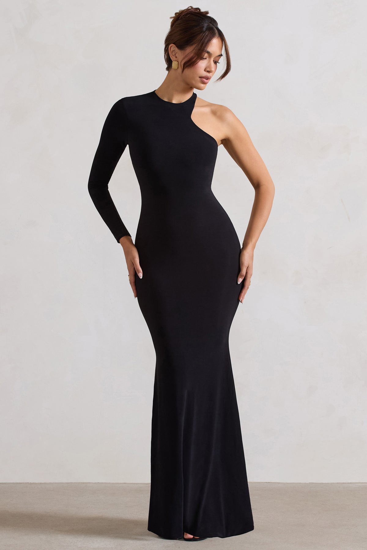 Tyra | Black Asymmetric Neck Cut Out Maxi Dress With Open Back Detail - Club L 