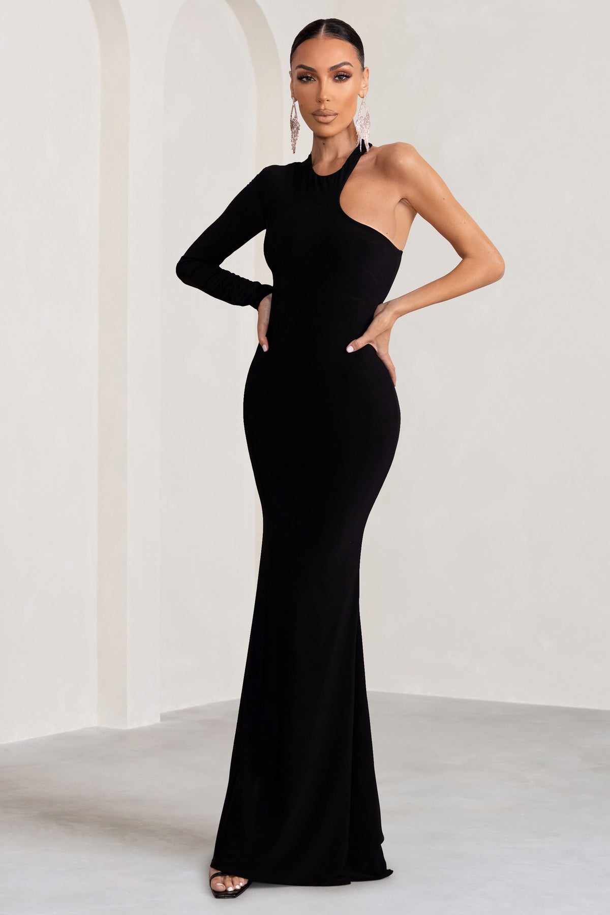Tyra | Black Asymmetric Neck Cut Out Maxi Dress With Open Back Detail - Club L 