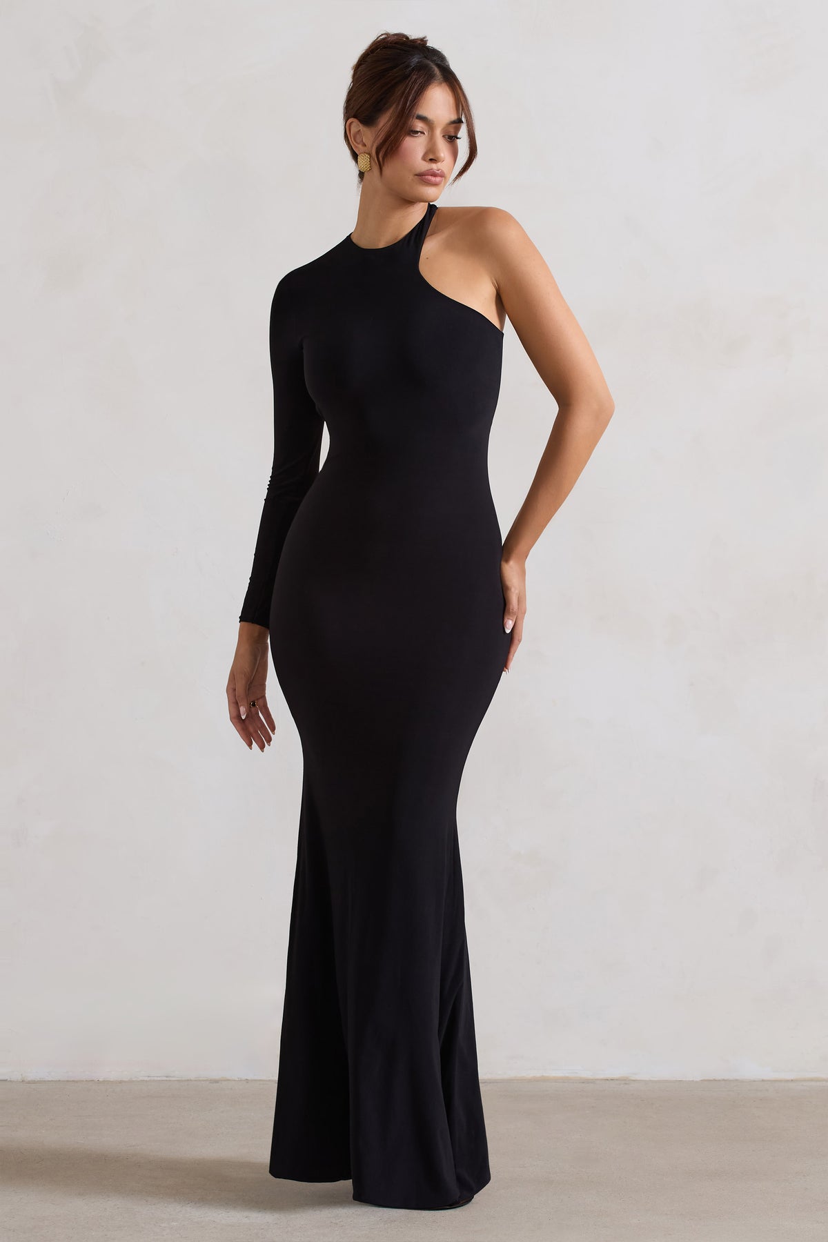 Tyra | Black Asymmetric Neck Cut Out Maxi Dress With Open Back Detail - Club L 