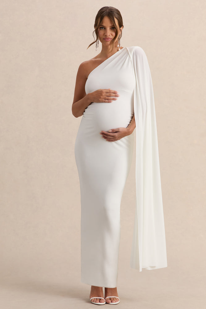 Amaryllis Maternity One Shoulder Maxi Dress Cape Sleeve