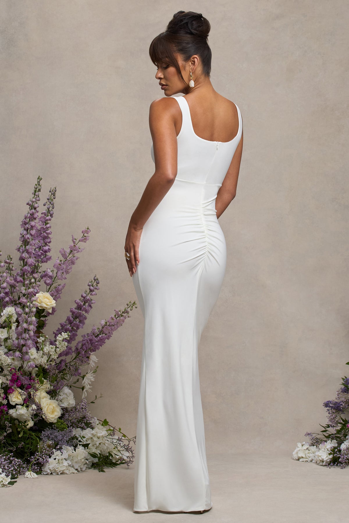 Avril | White Square Neck Maternity Maxi Dress with Split - Club L 