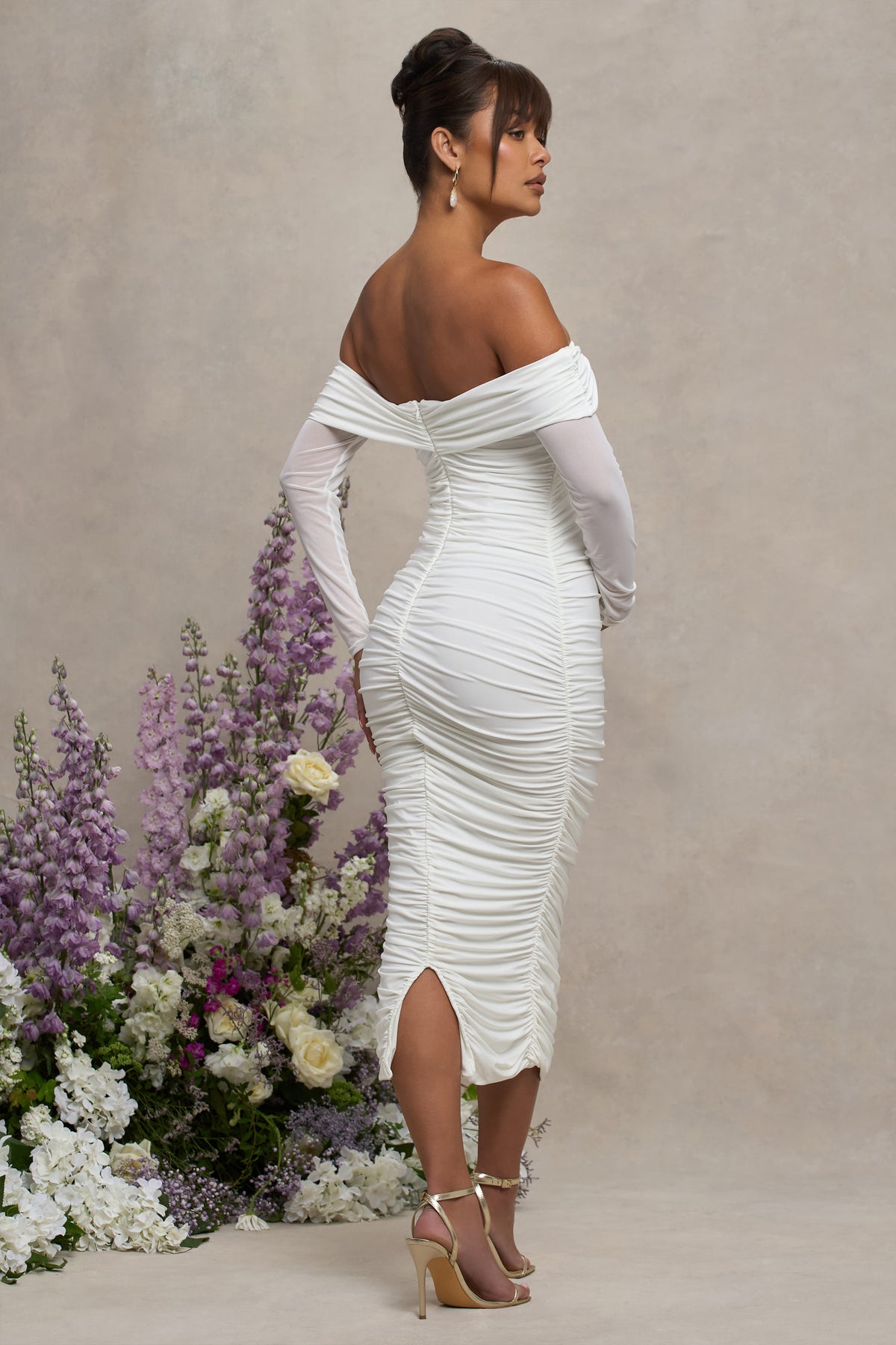 Neva | White Bardot Twist Maternity Midi Dress - Club L 
