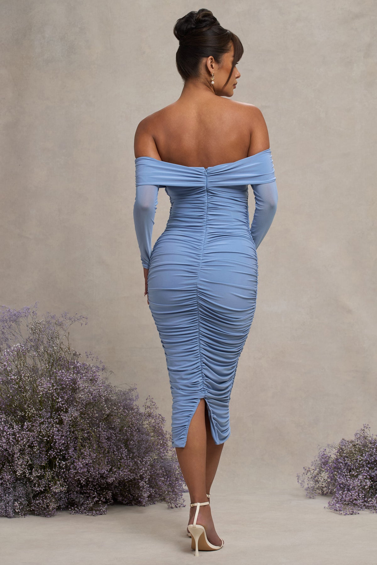 Neva | Powder Blue Bardot Twist Maternity Midi Dress - Club L 