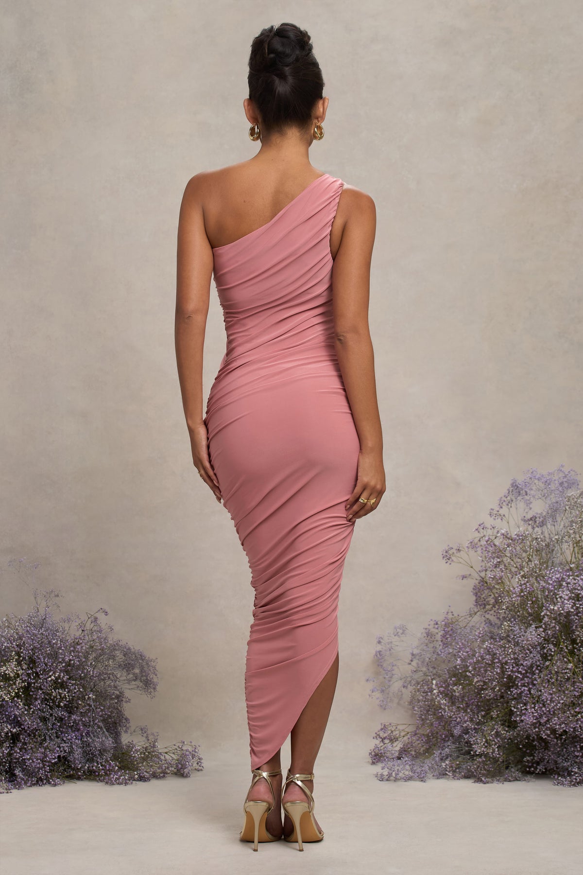 Late Night | Blush Pink Maternity Ruched One Shoulder Midi Dress - Club L 