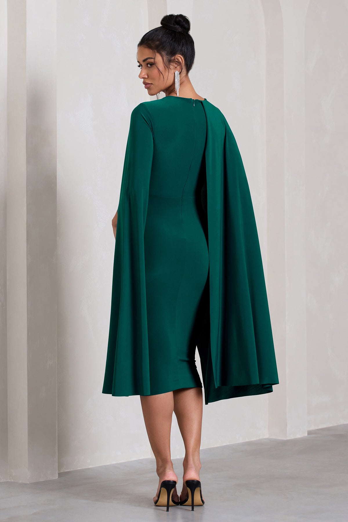 Marysol | Bottle Green Asymmetric Cape Midi Dress - Club L 